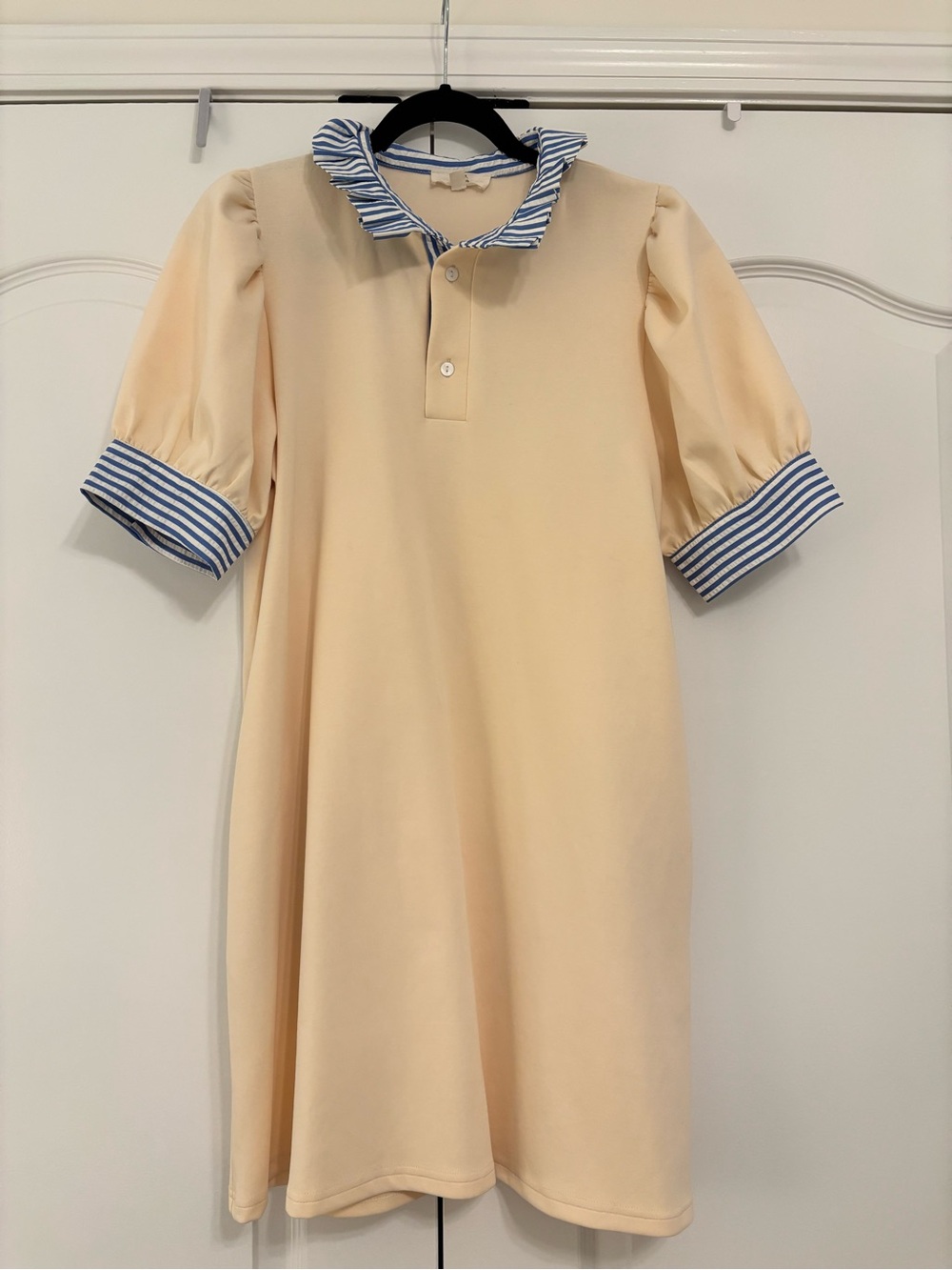 Entro Cream Mini Dress with Blue Stripe Collar